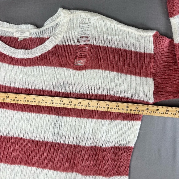 No Comment Crop Striped Pink Cream Sweater Women's Plus 3X Distressed Thrashed - Picture 8 of 9